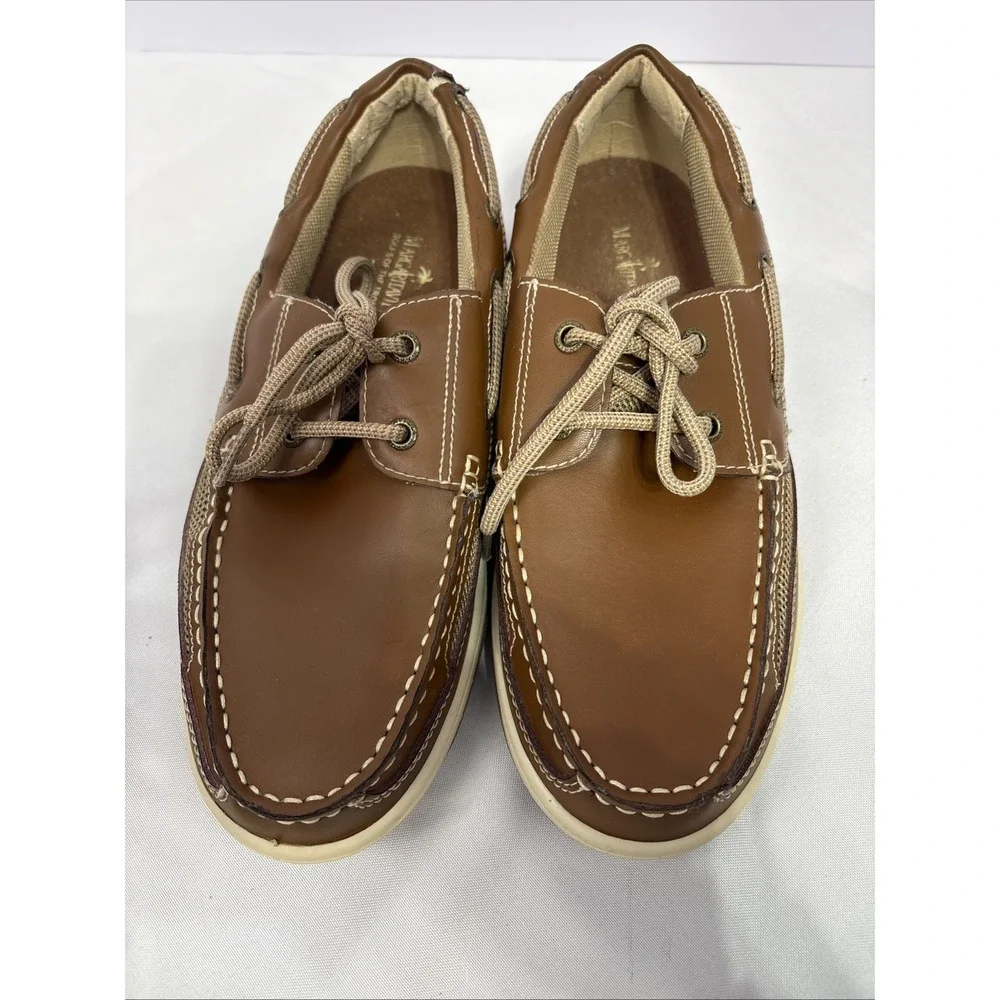 Margaritaville Anchor Men's 9.5 Brown Leather Boat Shoes Casual Nautical Loafers